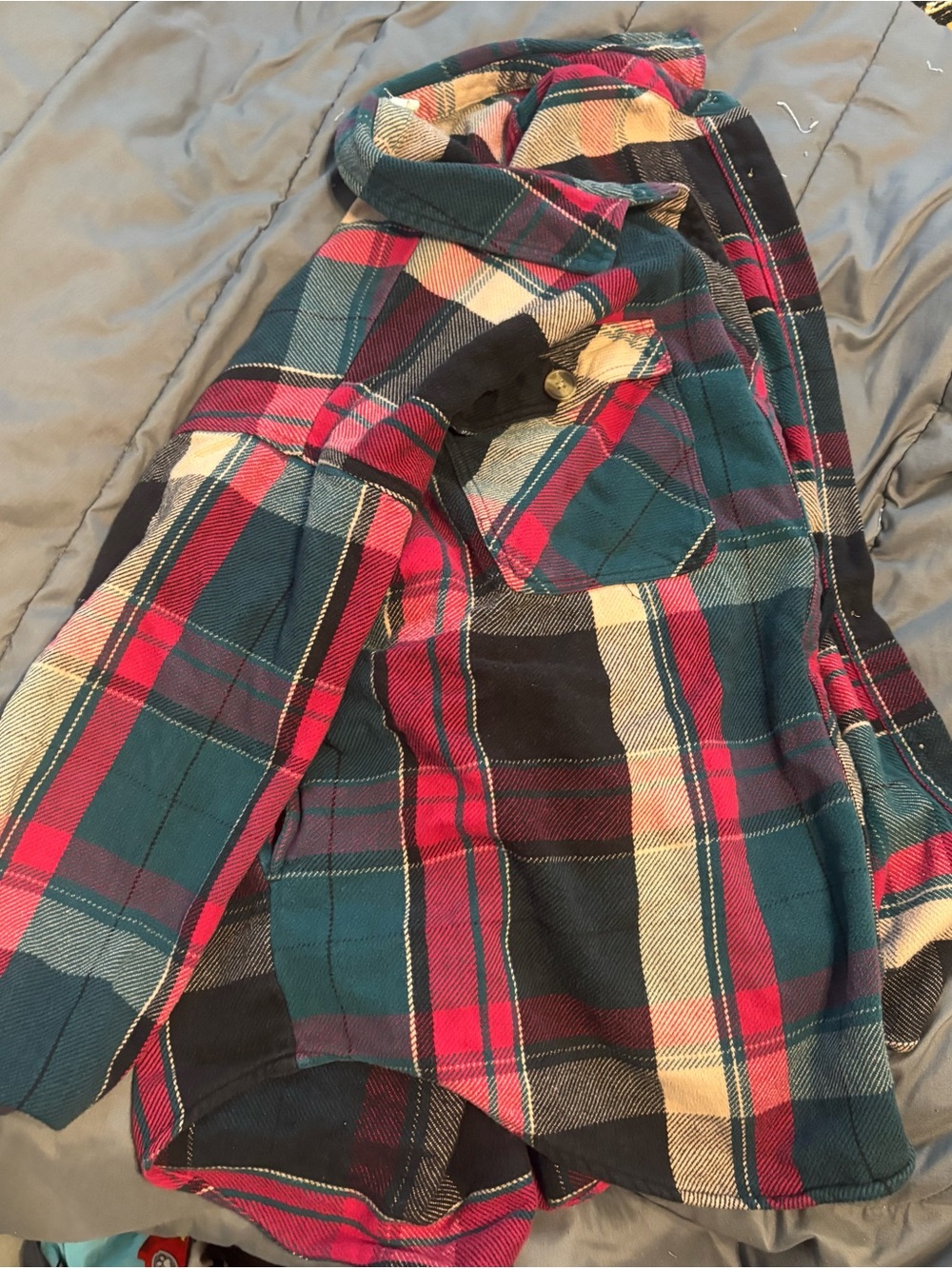 Maurices Plaid Button-Up Shirt Jacket in Teal, Red, Cream, Black